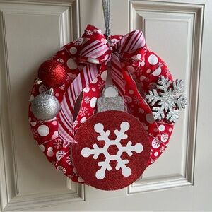 Winter Christmas Snow  Hand Crafted 14 Inch Front Door Wreath Indoor Decor